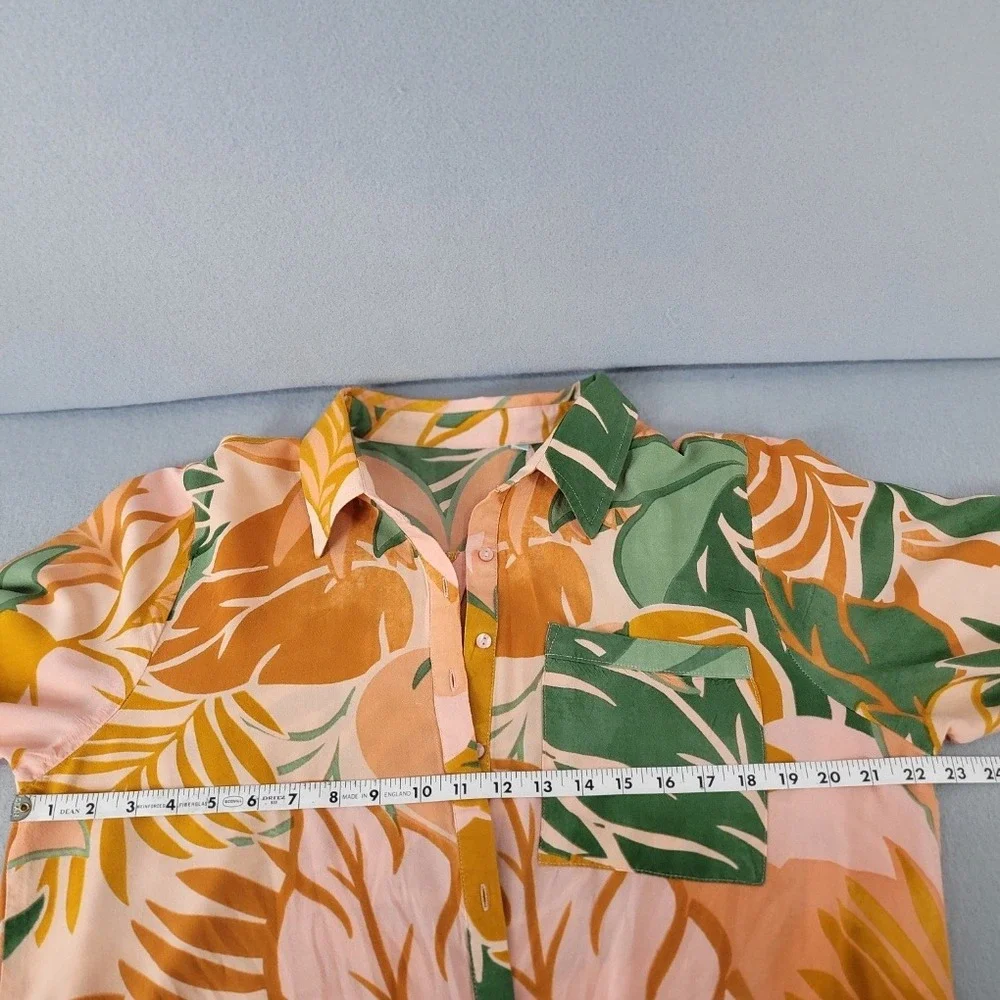 True Destinations Tropical Piece Womens Large Orange Green Rayon Shirt & Shorts